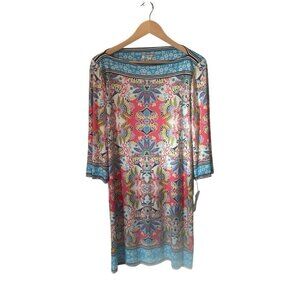 Sandra Darren Women's Dress Size 12 Floral 3/4 Sleeve Stretch NWT Pink Blue